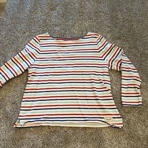 Talbots 100% cotton stripped pullover long sleeve with notched hem. Like new